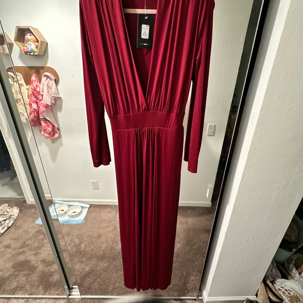 Fashion Nova Deep Red Long Sleeve Dress